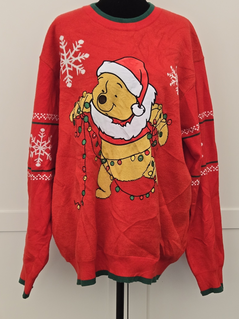 Disney Parks Winnie the Pooh Light Up Ugly Christmas Sweater Holiday Red Large
